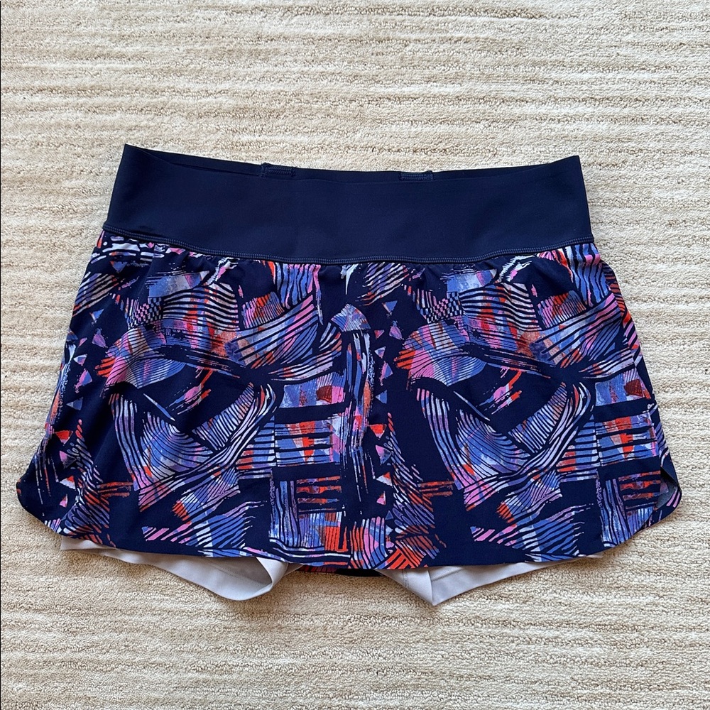 EUC Title Nine Bonded Ultralight Running Skort Navy Pattern Size Large
